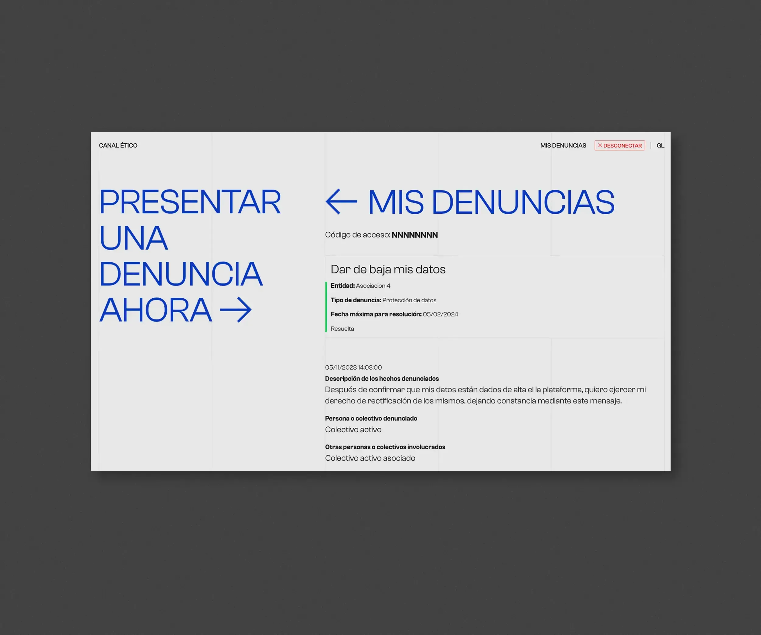 Canal Ético — detalle de denuncia